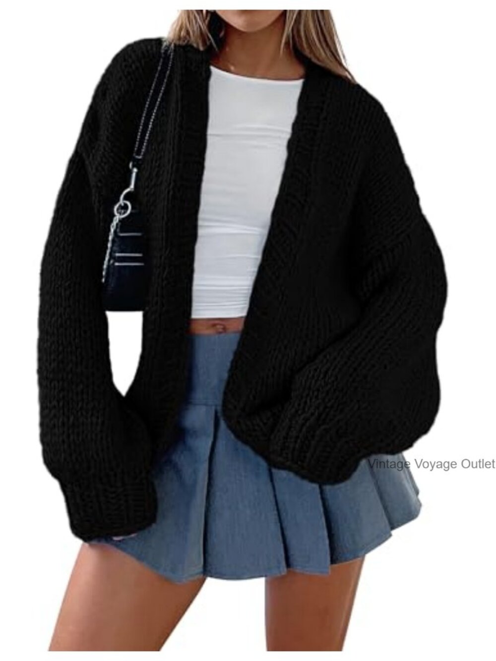 Womens Open Front Chunky Knit Cardigan Sweater Long Sleeve Shawl Collar